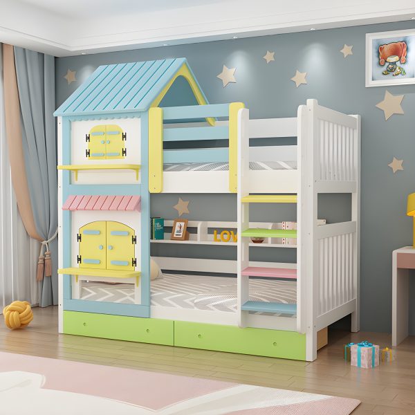 Bunk bed with straight ladder