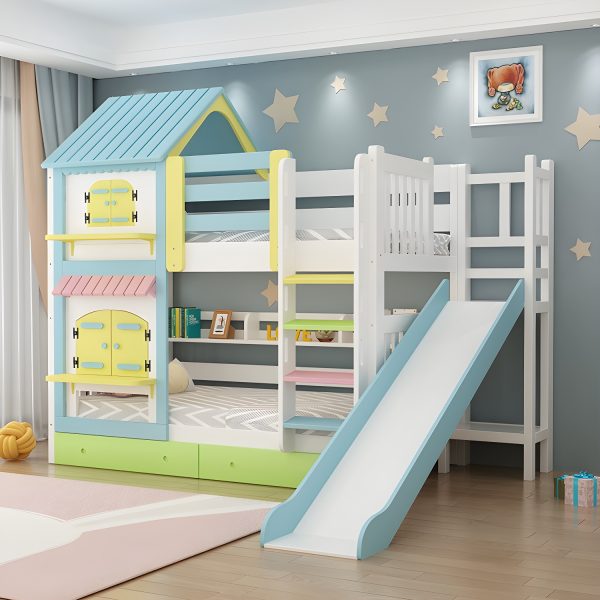 Bunk bed with straight ladder and slide
