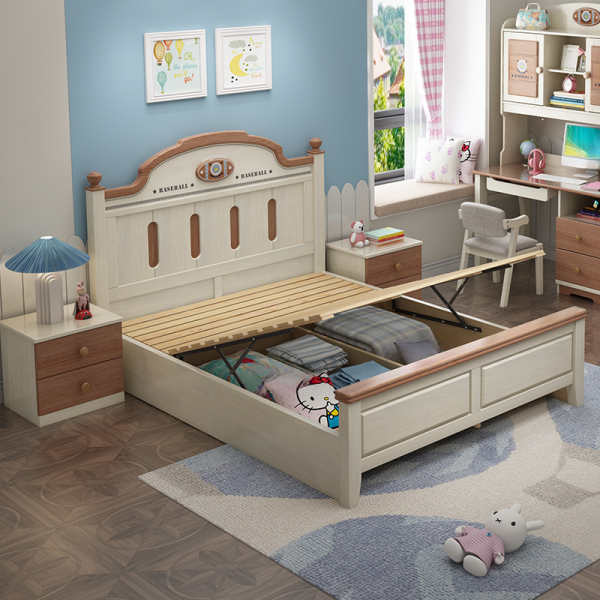 Bed with lifting mechanism and mattress