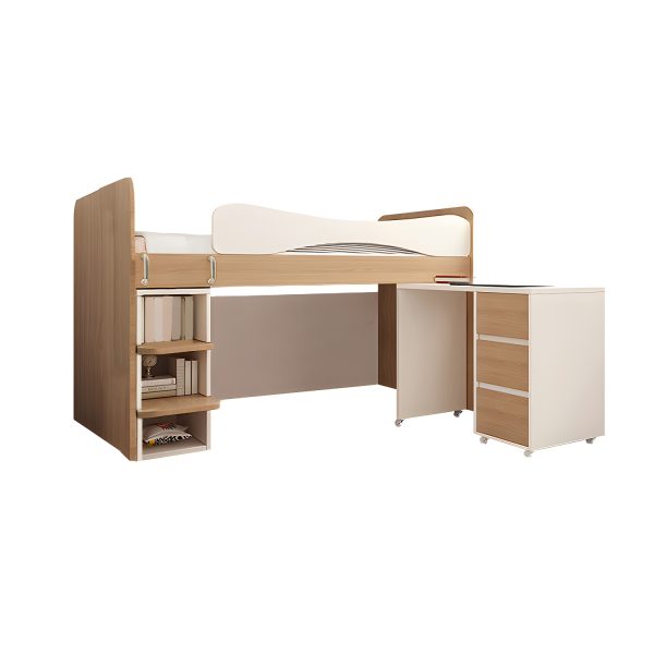 Children's loft bed with mattress and table